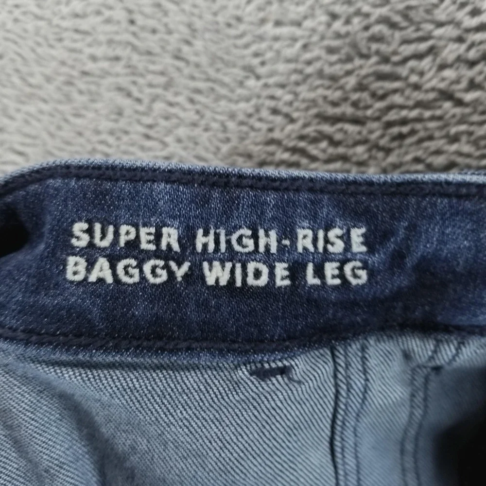 American‎ Eagle Jeans Womens 10 Blue Super High Rise Baggy Wide Leg Dark Wash